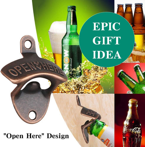 4 Pcs Bottle Opener Wall Mounted, Antique Metal Beer Bottle Top Openers Hardware With Mount Screws Set, Outdoor, Rustic, Cabinet, Bar (Vintage-Red...