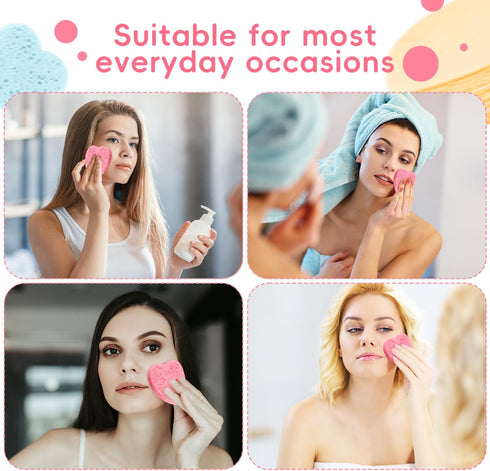 50-Count Heart Shape Compressed Facial Sponges, 100% Natural Cosmetic Spa Sponges for Facial Cleansing for Daily Facial Cleansing, Exfoliating Mas...