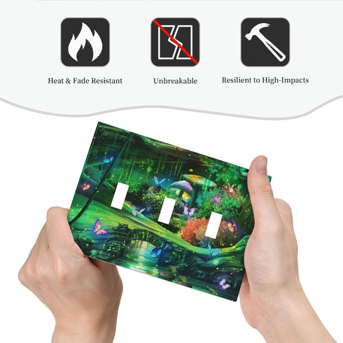 Decorative Switch Plate Covers Forest Spring Enchanted Fairy Wonderland Green Ground 3 Gang Light Switch Cover Triple Toggle Wall Plate Electrical...
