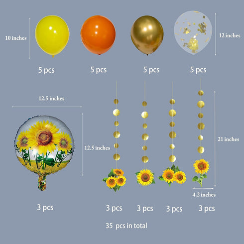 Cheerland 35pcs Sunflower Party Balloon Garlands Latex Foil Balloons Circle Sunflower Banners for Themed Kids Birthday Fall Bridal Baby Shower Sum...