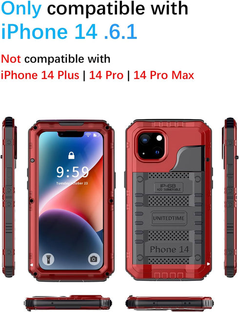 Unitedtime for iPhone 14 Case Waterproof with Built-in Screen Protector Full Body Rugged Hard Silicone, Military Grade Shockproof Dustproof Protec...