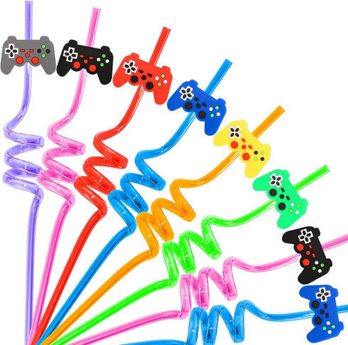 24Pcs Video Game Party Favors Straws Gamer Birthday Gift Drinking Straws Reuseable Game Straws for Kids Teen Boys Girls Game on Birthday Party Goo...