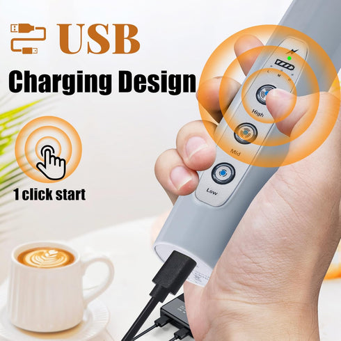 Nahida Cement Gray Milk Frother Wand for Coffee, Frother Handheld Rechargeable Electric Whisk with 3 Heads 3 Speeds Drink Mixer Coffee Frother Foa...