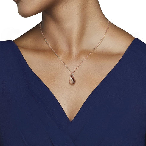 Jewelili Rose Gold over Sterling Silver Natural White and Orange Cognac Diamonds Twisted Pendant Necklace 18" Cable Chain...