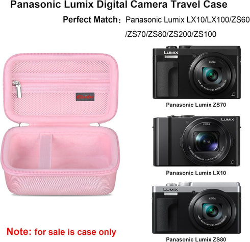 Carrying Case for Panasonic Lumix LX10/ LX100/ ZS60/ ZS70/ ZS80/ ZS200/ ZS100 4K Digital Camera, Vlogging Camera Travel Bag Storage Cover, Mesh Po...
