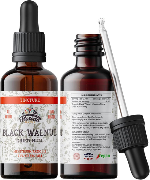 Black Walnut Tincture, Organic Black Walnut Extract Drops (Juglans Nigra, Barberry) Dried Hull...