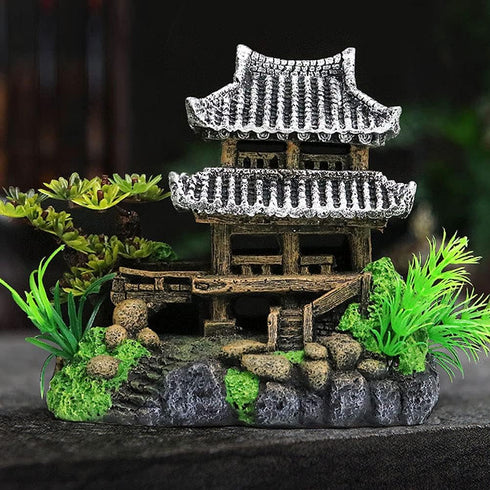 Classical Lifelike Chinese Landscape Resin Aquarium Castle Decorations Fish Tank Ornaments (Building)...