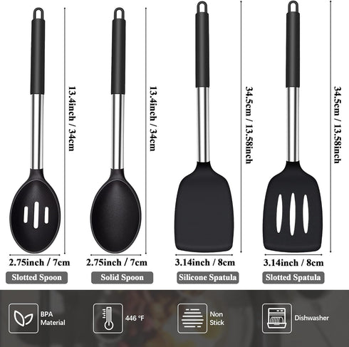 Silicone Spatula Spoon, 4 Pack Silicone Solid Turner Slotted Spatula and Kitchen Silicone Spoons Set for Cooking Baking, Heat Resistant BPA Free B...