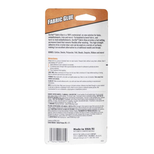Gorilla Waterproof Fabric Glue 2.5 Ounce Tube, Clear, (Pack of 1)...