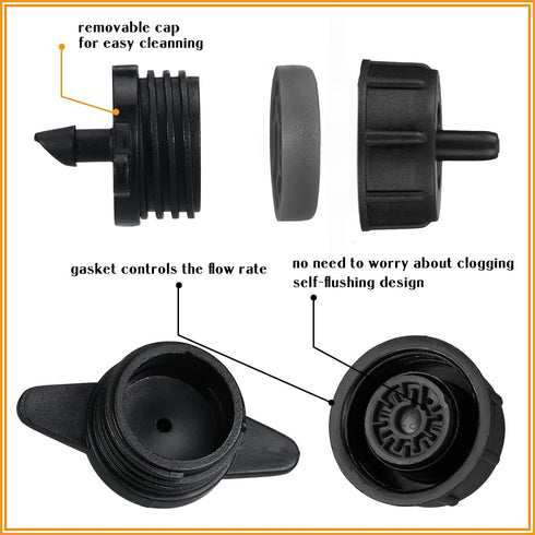 50 Pcs Drip Irrigation Emitters 1/4 Inch 1 GPH Water Tubing Irrigation Tubing Pressure Compensating Dripper Emitters System Drip Tip Constant Flow...