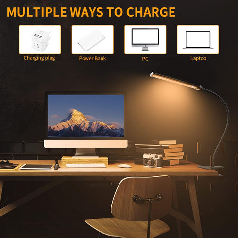 Desk Lamp for Office Home, 5W USB Amber LED Clip on Light, Flexible Gooseneck Clamp Light, 5 Brightness Levels, 4/8/12/18H Auto Timer, Eye-Caring ...