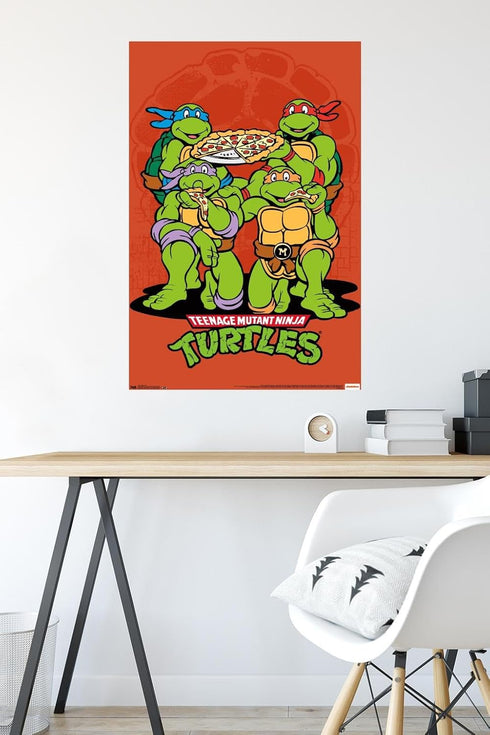 Nickelodeon Teenage Mutant Ninja Turtles - Pizza Wall Poster, 34L" x 22.4W", Premium Poster & Mount Bundle...
