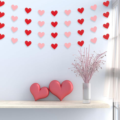 Whaline 4 Pack Heart Garland Valentine's Day Bunting Banners String for Wedding, Party, Bridal Shower, Engagement, Home Decorations, 12 Meter...