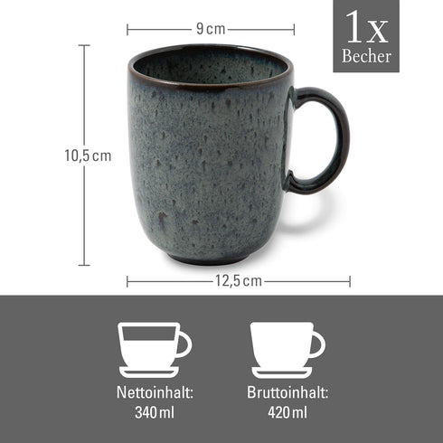 Villeroy & Boch – Lave Gris Mug with Handle, 13.5 oz, Stoneware, Dishwasher and Microwave Safe, Grey...