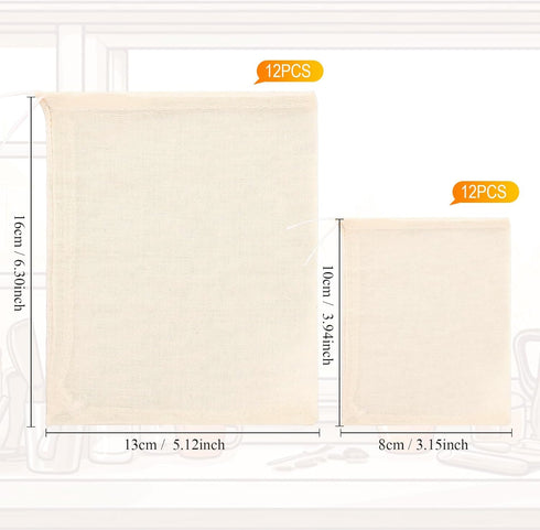 24 Pieces Spice Bags for Cooking Cheesecloth Bags for Straining Reusable Empty Tea Bags Drawstring Soup Bags Muslin Bags (3 x 4 Inch, 5 x 6 Inch)...