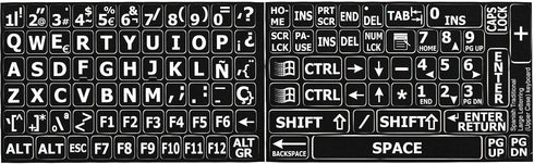 Spanish Traditional Large Letters Upper CASE Black Background Keyboard Sticker for Computers Keyboards...