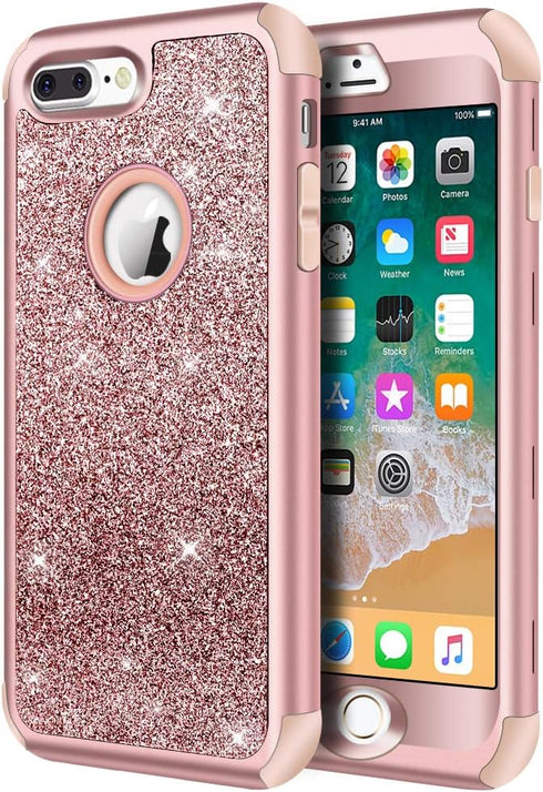 Hython Designed for iPhone 8 Plus, iPhone 7 Plus Case, Heavy Duty Defender Protective Bling Glitter Sparkle Hard Shell Hybrid Shockproof Rubber Bu...