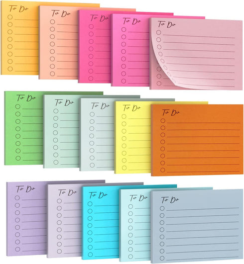 EOOUT 15 Pack Lined Sticky Notes, 3"x4", 750 Sheets, to Do List Notepad, Sticky Notes with Lines,15 Colors, Square Sticky Notes for Office, Meetin...