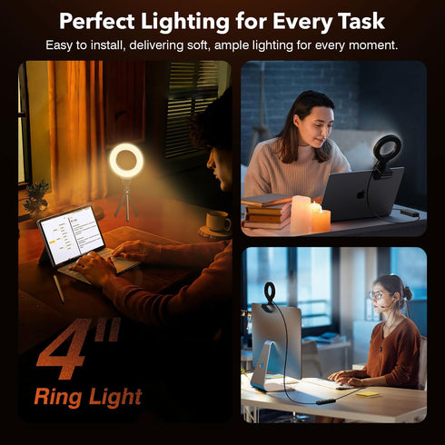 Ring Light for Laptop/Computer,Zoom Call, 4'' Small Video Conference Lighting with Webcam Style Mount and Tripod,3 Light Modes&10 Brightness Level...