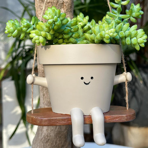 Hanging Planter Swing Face Plant Pot - Cute Resin Head Planters with Drainage Hole Indoor Outdoor Plant Holder, Succulent/String of Pearls Flower ...