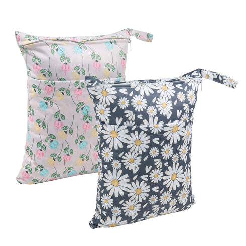 ALVABABY 2pcs Cloth Diaper Wet Dry Bags Waterproof Reusable with Two Zippered Pockets Travel Beach Pool Daycare Soiled Baby Items Yoga Gym Bag for...