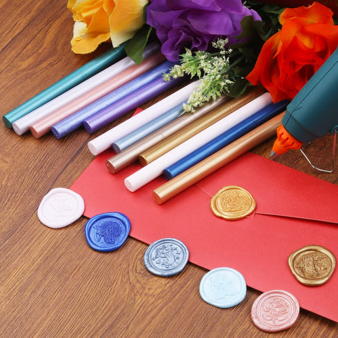 Pearl White Wax Sealing Sticks, LONBEIIFY 10Pcs 0.43'' Glue Gun Wax Seal Sticks for Wax Seal Stamp, Sealing Wax Sticks for Wedding Invitations, Wi...