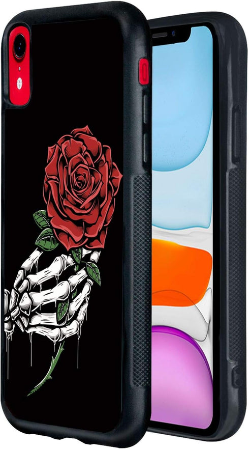 FANXI Rose Hand Phone Case for iPhone Xr 6.1 Inch - Shockproof Protective TPU Aluminum Cute Cool Skull Rose Phone Case Designed for Skeleton iPhon...