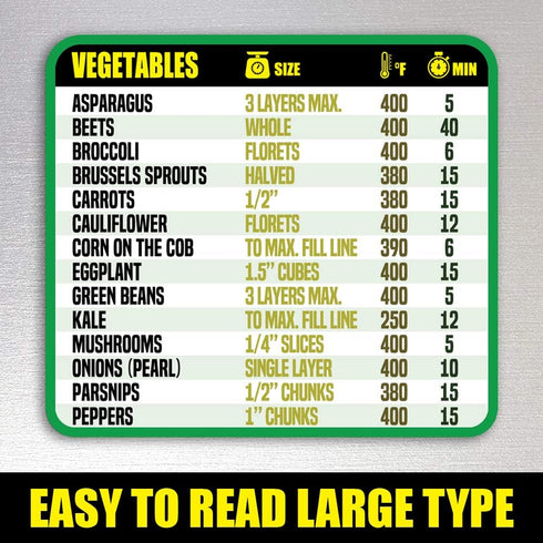 Air Fryer Cooking Times Magnetic Cheat Sheet - Extra Large Easy to Read 11” x 8.5” Airfryer Kitchen Accessory - Quick Reference Guide Magnet for O...