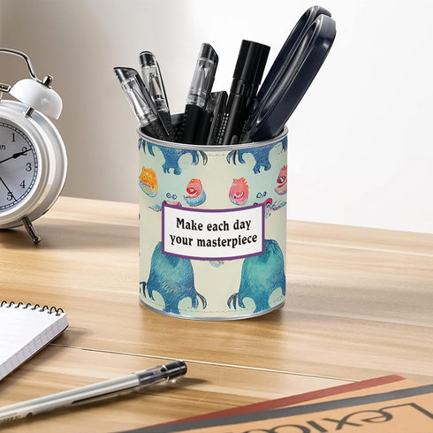 Make Each Day Your Masterpiece Leather Metal Pencil Holder Inspirational Gift Motivational Pen Holder for Desk Office Pen Organizer (Make Each Day...