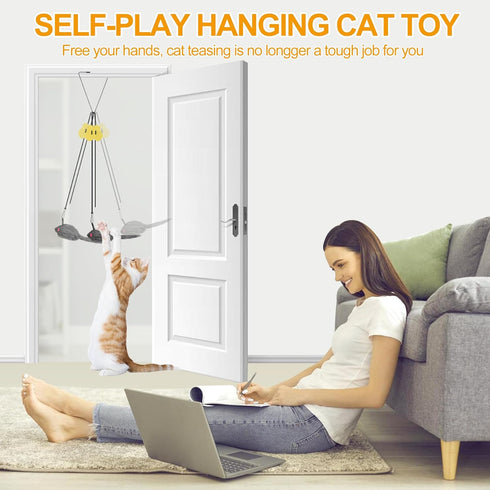 2PCS Interactive Cat Feather Toys, Retractable Mouse Teaser Toy, Home Alone Hanging Cat Toys for Bored Indoor Cats Kitten Play Chase Exercise, Kit...
