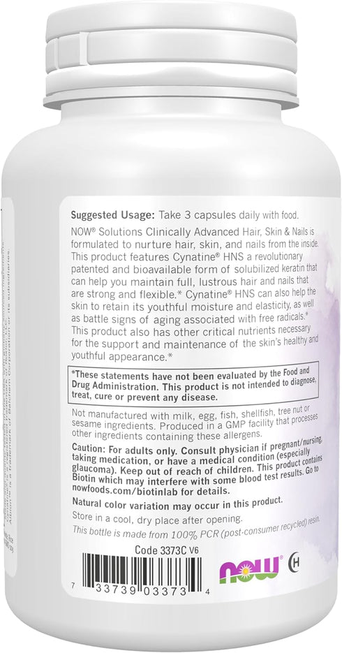 NOW Solutions, Hair, Skin and Nails, Clinically Advanced, Support with Clinically Tested Cynatine®, 90 Veg Capsules...