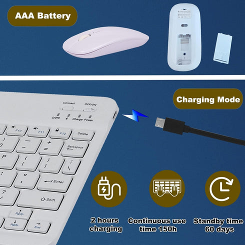Bluetooth Keyboard and Mouse Combo,Ultra Slim Rechargeable Portable Wireless Keyboard Mouse Set Compact for Android Windows Tablet Cell Phone iPho...