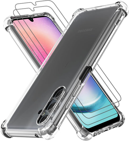 for Samsung Galaxy A24 4G Phone Case with 3 Pack Tempered Glass Screen Protectors, Soft TPU 4 Corner Drop-Proof and Scratch-Proof Transparent Prot...