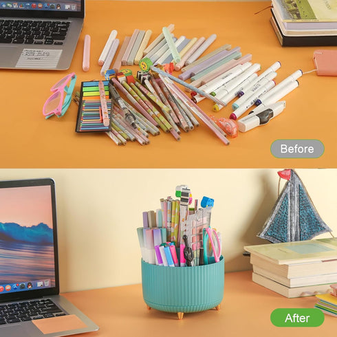 Rotating Pencil Holder for Desk, 360-degree Spinning Makeup Brush Holder Organizer for Vanity, 5 Slots Pen Pencil Cup Holder for First Day of Scho...
