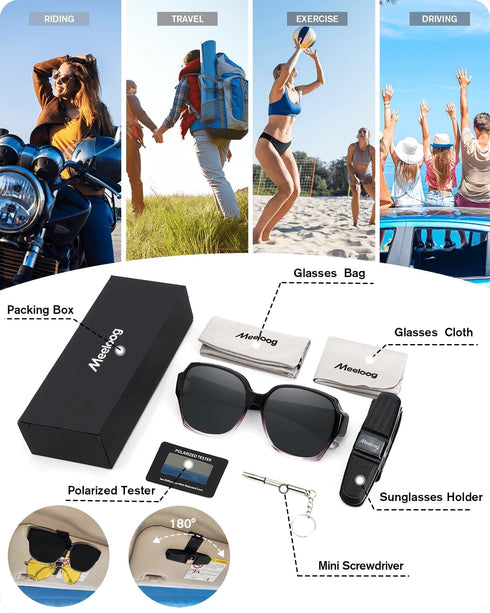 Meeloog Polarized Fit Over Glasses Sunglasses for Women Men, Square Oversized Lightweight Shades for Driving Riding MST2106...