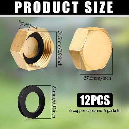 6 Pcs Brass Blanking Nut Cap, 3/4" Female Blanking Stop Cap with Washers, Plumbing Fittings for Washing Machine Radiator Valve Faucets Tap(3/4 inc...