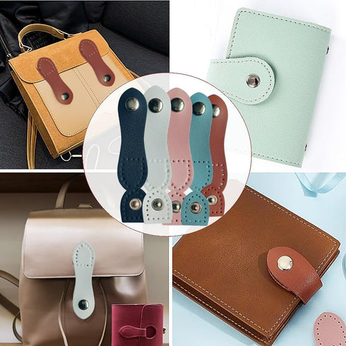10 Sets Leather Snap Buckles Leather Tab Closure, Sew On Leather Tab Closures Buckles Fasteners for Handbags Shoulder Bags Purses DIY Craft Sewing...