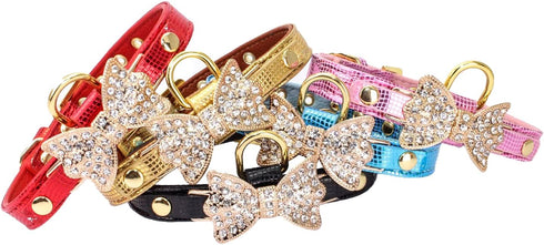 Rhinestone Cute Dog Collar Bow Tie Diamond Bling Puppy Collar Durable Adjustable Pet Collar for Small Medium Dogs Cats...