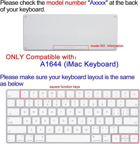 Keyboard Cover Skin for Apple iMac Wireless Magic Keyboard 2nd Gen MLA22LL/ A (Model: A1644), Silicone Skin Protector with Big Letter Design, US L...