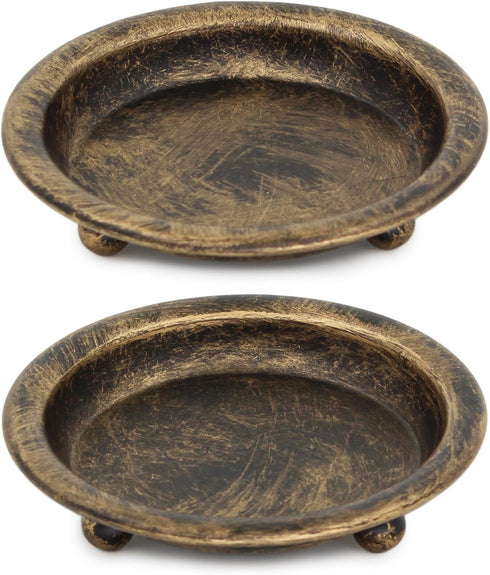 Black/Gold Iron Candle Plate, Set of 2, Metal Saucer Style Candle Holder for Pillar/Scented/Flameless/Ball Candles, Decorative Candle Stand for Ta...