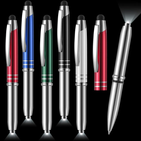 5 Pieces Stylus Pen for Touchscreen Devices Multi-Function Capacitive Pen with LED Flashlight Writing Pens with Ballpoint 3 in 1 Metallic Pens Inv...