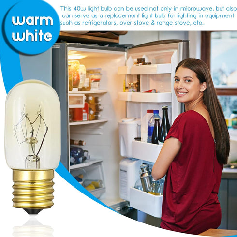 Whirlpool Microwave Light Bulb 40Watt - Microwave Light Bulbs Under Hood - E17 Intermediate Base Replacement Bulbs for Over Stove Appliance Refrig...