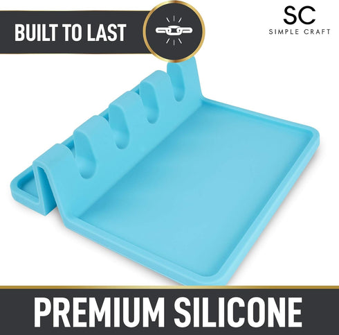 Simple Craft Silicone Spoon Rest with Drip Pad - 4 Slotted Spoon Rest for Kitchen Utensils, Tongs, Ladles - Heat Resistant Spoon Holder for Stove ...