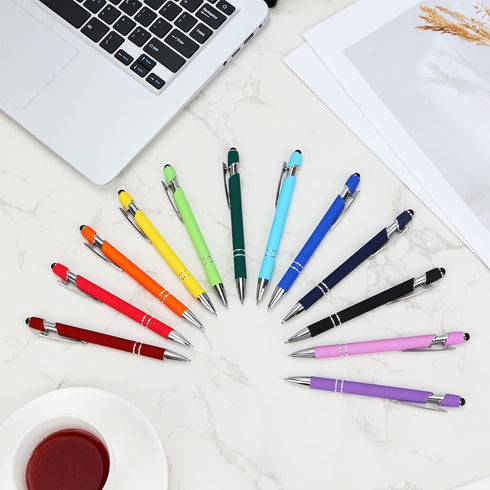 EOOUT 12pcs Ballpoint Pens, 1.0mm Black Ink Soft Touch Click Metal Pen with Stylus Tip for Touch Screens, 2-in-1 Ballpoint Pen with Stylus Tip......