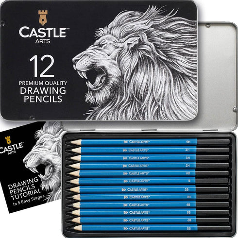 Castle Art Supplies 12 Piece Graphite Drawing Pencils Kit | for Adult Artists – Beginners and Advanced | Presented in Attractive, Compact, Sturdy ...