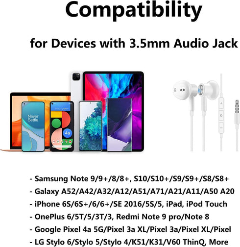 3.5mm Earbuds Noise Canceling Headphone with Microphone Magnetic in-Ear Wired Jack Earphone for Google Pixel 4a 3a 5a Samsung A15 S10 S10e S9 Gala...