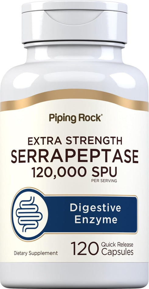 Piping Rock Serrapeptase 120000 SPU | 120 Capsules | Digestive Enzyme | Extra Strength Supplement | Non-GMO, Gluten Free...