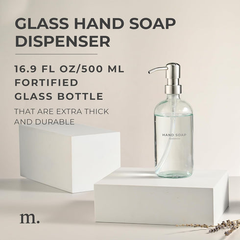 MaisoNovo Hand Soap Dispenser for Bathroom | 16.9 fl oz Clear Glass Silver Pump x 1...