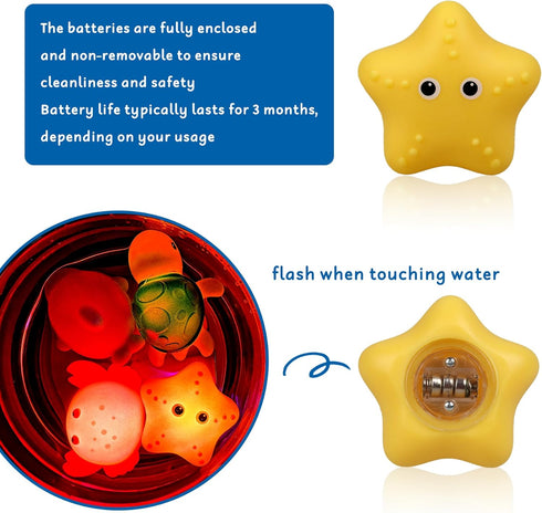 Baby Bath Toys Mold Free - Light Up Bath Toys - Sensory Toys for Toddlers - Gifts for Boy Girl Kids 6 12 18 Months Age 1 2 3 Year Old Birthday - B...