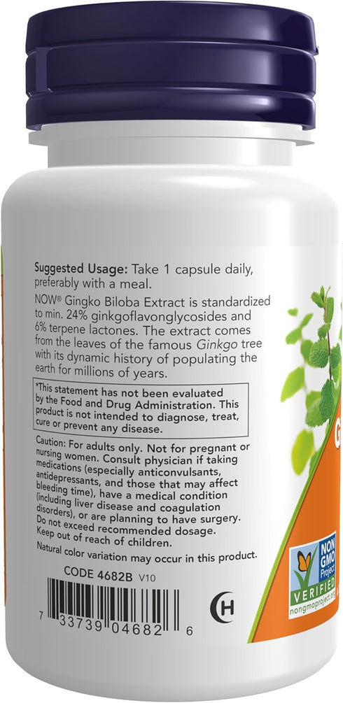 NOW Supplements, Ginkgo Biloba 120 mg, Double Strength, Non-GMO Project Verified, 50 Veg Capsules...